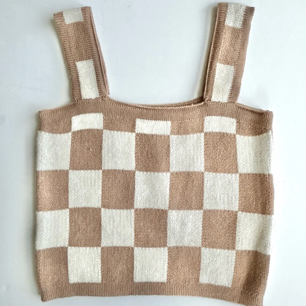 🍒NWT Women’s Sweater Tank Top. Tan & White. Size: Large - Picture 7 of 7